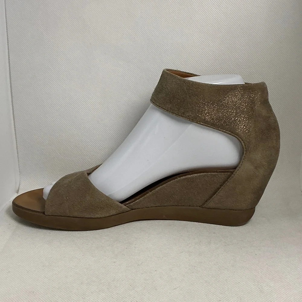 Paul Green Munich Taupe Suede Wedge Sandals Comfort Ankle Strap 7